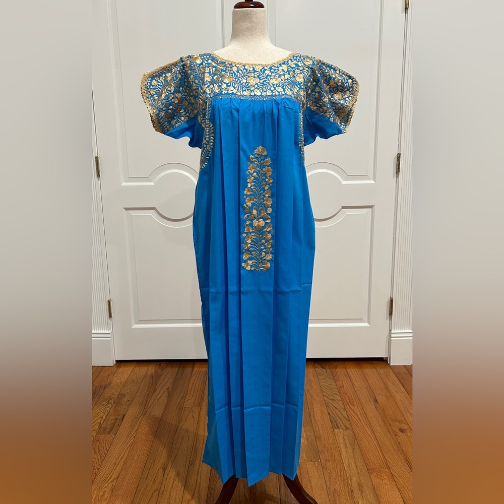 San Antonino Maxi Dress,Oaxaca Mexican dress.Hand Embroidered with Silk Threads